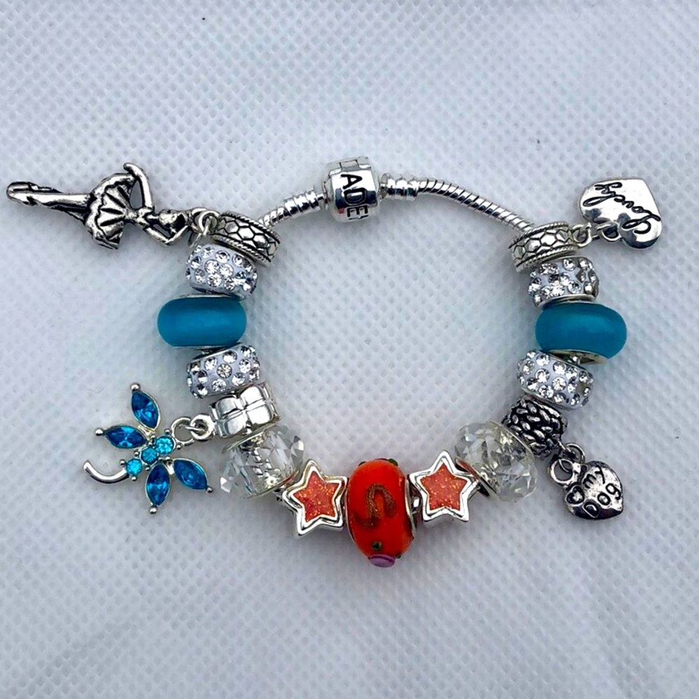 Handcrafted European Style Beaded Charm Bracelet on Silver Chain